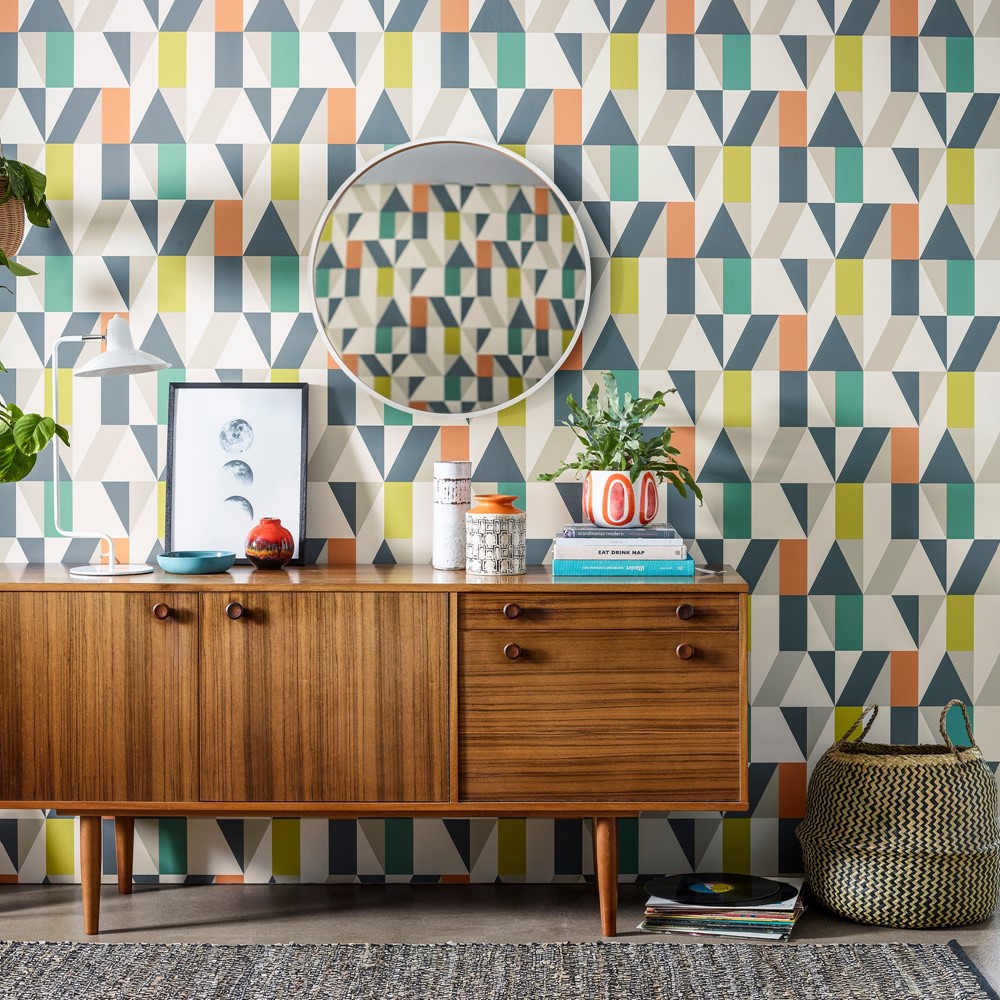 Nuevo Geometric Wallpaper 111829 by Scion in Citrus Paprika Forest